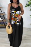 Letter Print Sexy Casual Print Backless Spaghetti Strap Long Dress Dresses