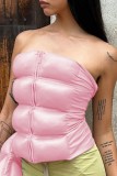 Pink Casual Solid Patchwork Backless Zipper Strapless Tops