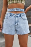 Baby Blue Casual Solid Patchwork High Waist Regular Denim Shorts (Subject To The Actual Object )