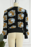Grey Casual Print Patchwork Buckle Outerwear