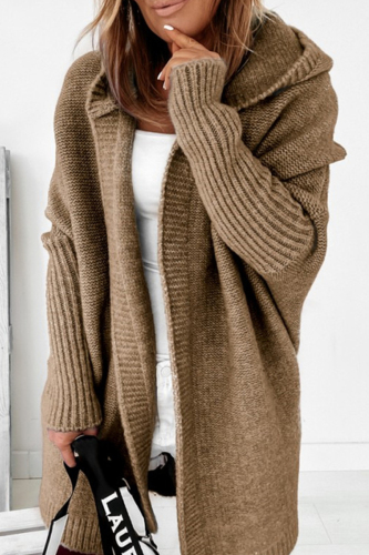 Khaki Street Solid Asymmetrical Solid Color Hooded Collar Tops