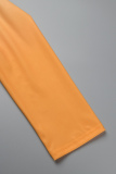 Orange Casual Gradual Change Print Basic Turn-back Collar Plus Size Two Pieces