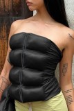 Black Casual Solid Patchwork Backless Zipper Strapless Tops