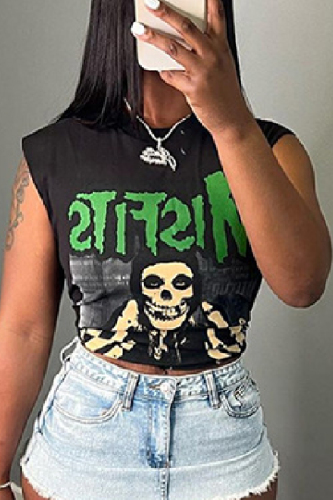Green Casual Print Basic O Neck T-Shirts