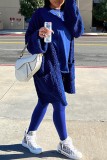 Blue Casual Solid Patchwork Turtleneck Long Sleeve Two Pieces
