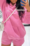 Pink Casual Print Patchwork Hooded Collar Long Sleeve Two Pieces