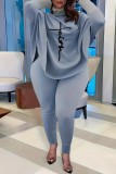 Light Gray Casual Print Basic Turtleneck Long Sleeve Two Pieces