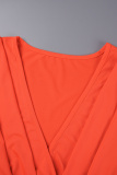 Orange Casual Solid Patchwork V Neck Plus Size Two Pieces