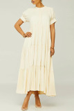 Apricot Short Sleeve O Neck A Line Casual Loose Vacation Pleated Maxi Dress