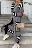 Camel Casual Striped Patchwork Cardigan Collar Outerwear