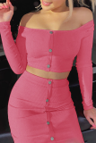 Pink Elegant Solid Patchwork Buckle Square Collar Long Sleeve Two Pieces