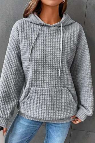Grey Casual Solid Basic Hooded Collar Tops