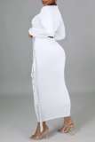 White Casual Solid Tassel Bandage V Neck Long Sleeve Two Pieces