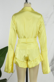 Yellow Casual Solid Patchwork Turndown Collar Long Sleeve Two Pieces (Subject To The Actual Object)