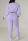 Purple Casual Solid Basic O Neck Long Sleeve Two Pieces