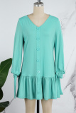 Mint green Casual Solid Patchwork V Neck Long Sleeve Dresses