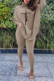 Camel Casual Print Basic Turtleneck Long Sleeve Two Pieces