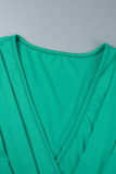 Green Casual Solid Patchwork V Neck Plus Size Two Pieces