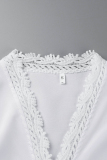 White Sexy Elegant Patchwork Hollowed Out V Neck A Line Dresses