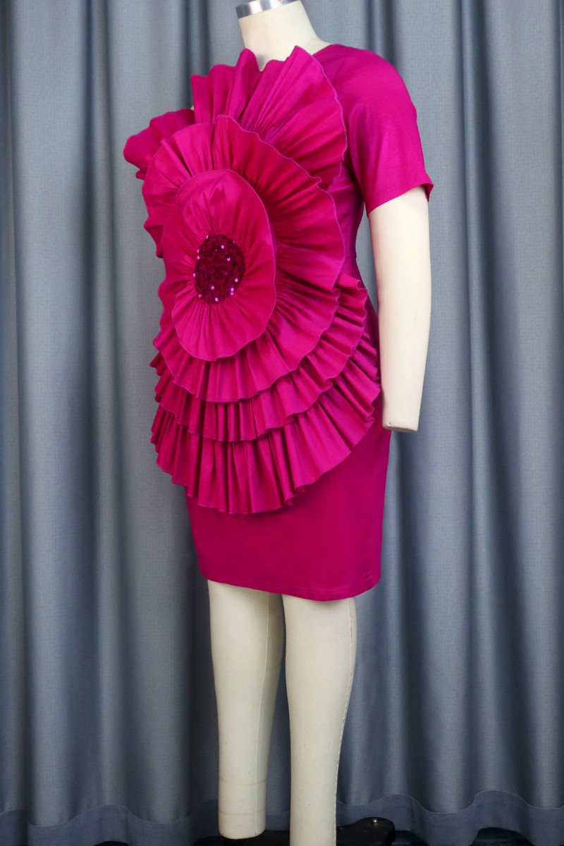 Wholesale Rose Red Casual Solid Patchwork Oblique Collar Wrapped Skirt Dresses K85523 1 Online 4164