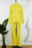 Yellow Casual Solid Patchwork Zipper Collar Long Sleeve Two Pieces