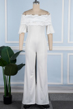 White Casual Solid Patchwork Off the Shoulder Regular Jumpsuits (Without Waist Chain)