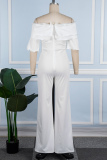 White Casual Solid Patchwork Off the Shoulder Regular Jumpsuits (Without Waist Chain)