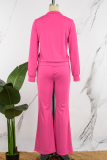 Rose Pink Casual Solid Patchwork Zipper Collar Long Sleeve Two Pieces