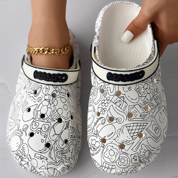 White Casual Living Graffiti Patchwork Round Comfortable Shoes