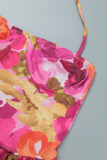 Pink Sexy Print Bandage Backless Spaghetti Strap Sleeveless Dress Dresses