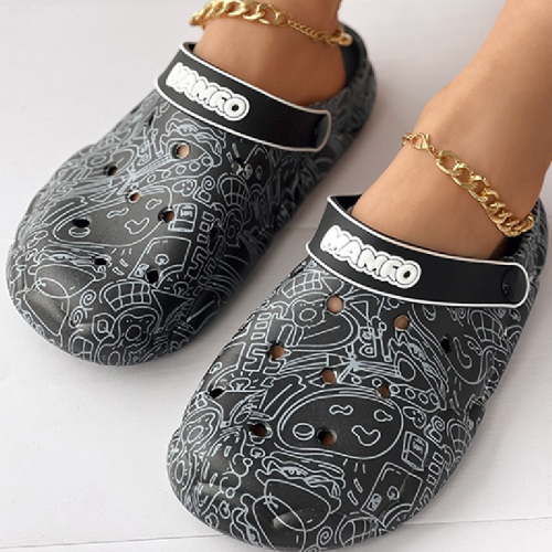 Black Casual Living Graffiti Patchwork Round Comfortable Shoes
