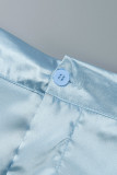 Light Blue Casual Solid Patchwork Turndown Collar Long Sleeve Two Pieces (Subject To The Actual Object)