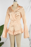 Orange Casual Solid Patchwork Turndown Collar Long Sleeve Two Pieces (Subject To The Actual Object)
