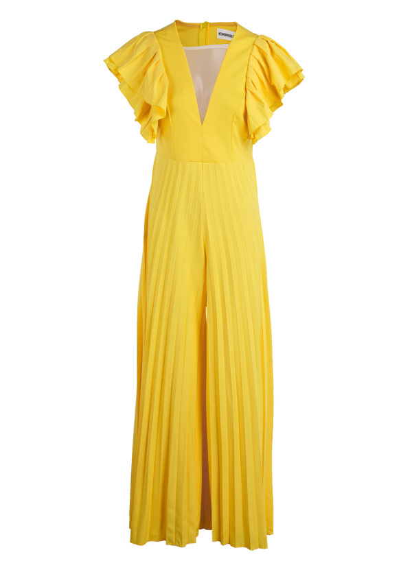 Wholesale Yellow Elegant Solid Patchwork Fold V Neck Straight Jumpsuits ...