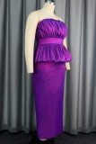 Purple Sexy Casual Solid Patchwork Backless Strapless Long Dress Dresses