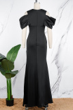 Black Sexy Formal Solid Slit V Neck Evening Dress Dresses