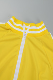 Yellow Casual Solid Patchwork Slit Zipper Collar Long Sleeve Two Pieces