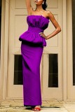 Purple Sexy Casual Solid Patchwork Backless Strapless Long Dress Dresses