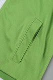 Light Green Casual Solid Patchwork Slit Zipper Collar Long Sleeve Two Pieces