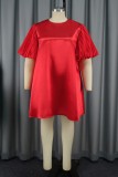 Red Casual Solid Patchwork O Neck A Line Dresses