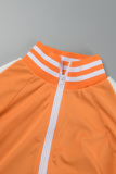 Orange Casual Solid Patchwork Slit Zipper Collar Long Sleeve Two Pieces