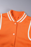 Orange Casual Patchwork Solid Contrast Outerwear