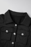 Black Casual Solid Patchwork Pocket Buttons Turndown Collar Long Sleeve Two Pieces