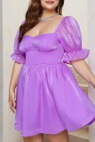 Purple Sexy Casual Solid Patchwork Square Collar Short Sleeve Dress Plus Size Dresses