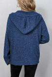 Royal Blue Casual Solid Buttons Hooded Collar Tops
