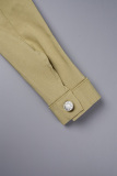 Khaki Casual Solid Patchwork Pocket Buttons Turndown Collar Long Sleeve Two Pieces