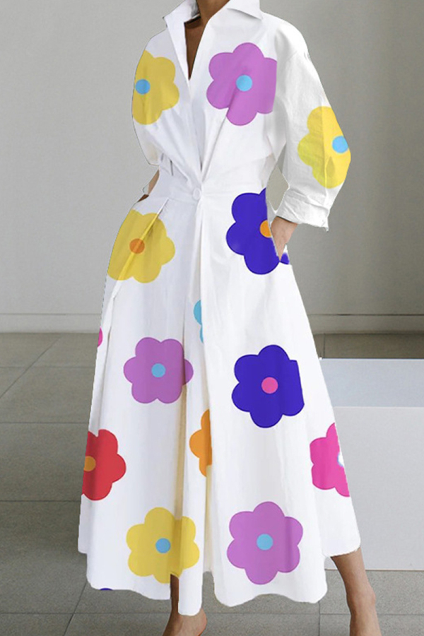 Colour Casual Print Solid Patchwork V Neck Long Dress Dresses