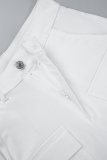 White Casual Solid Patchwork Pocket Buttons Turndown Collar Long Sleeve Two Pieces