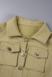 Khaki Casual Solid Patchwork Pocket Buttons Turndown Collar Long Sleeve Two Pieces