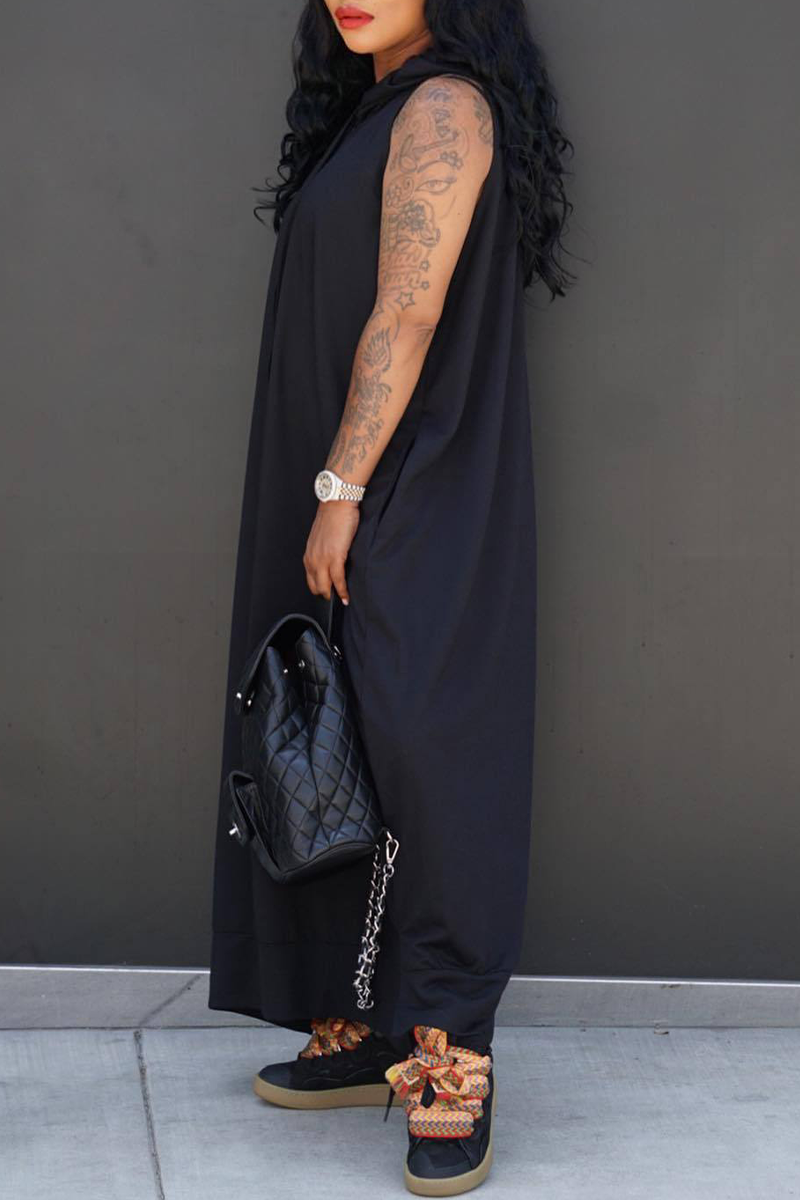 Casual Solid Draw String Pocket Buttons Turndown Collar Irregular Dresses main image 1